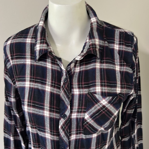 RAILS Hunter Button Down in Navy & Plum Flannel Plaid Fall Winter Sz M - Picture 3 of 13
